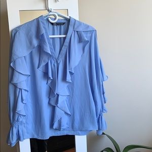 ZARA Light Blue Ruffled Blouse